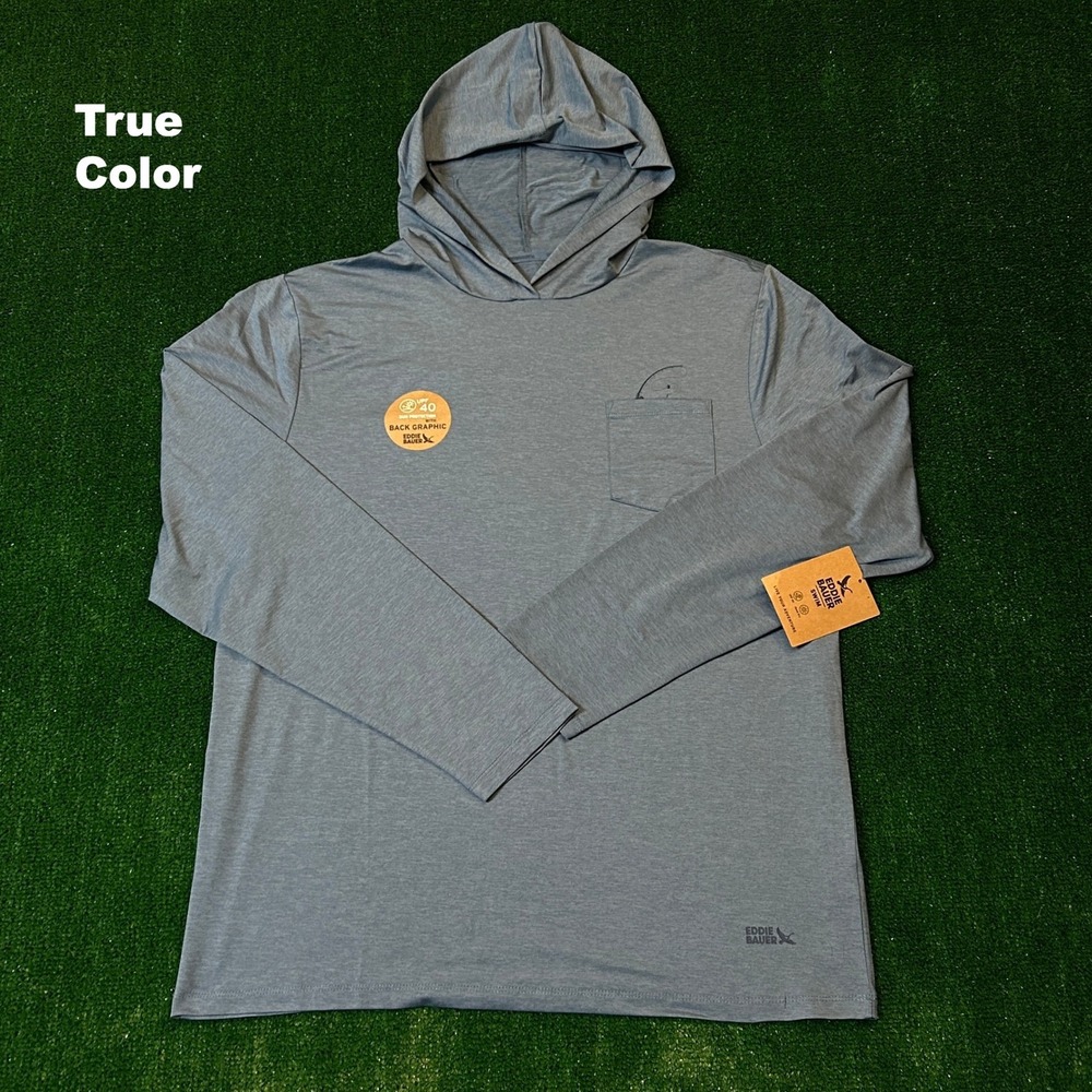 Eddie Bauer Rashguard Mens XL Chambray Blue Hooded Long Sleeve UPF 40 EMT6238